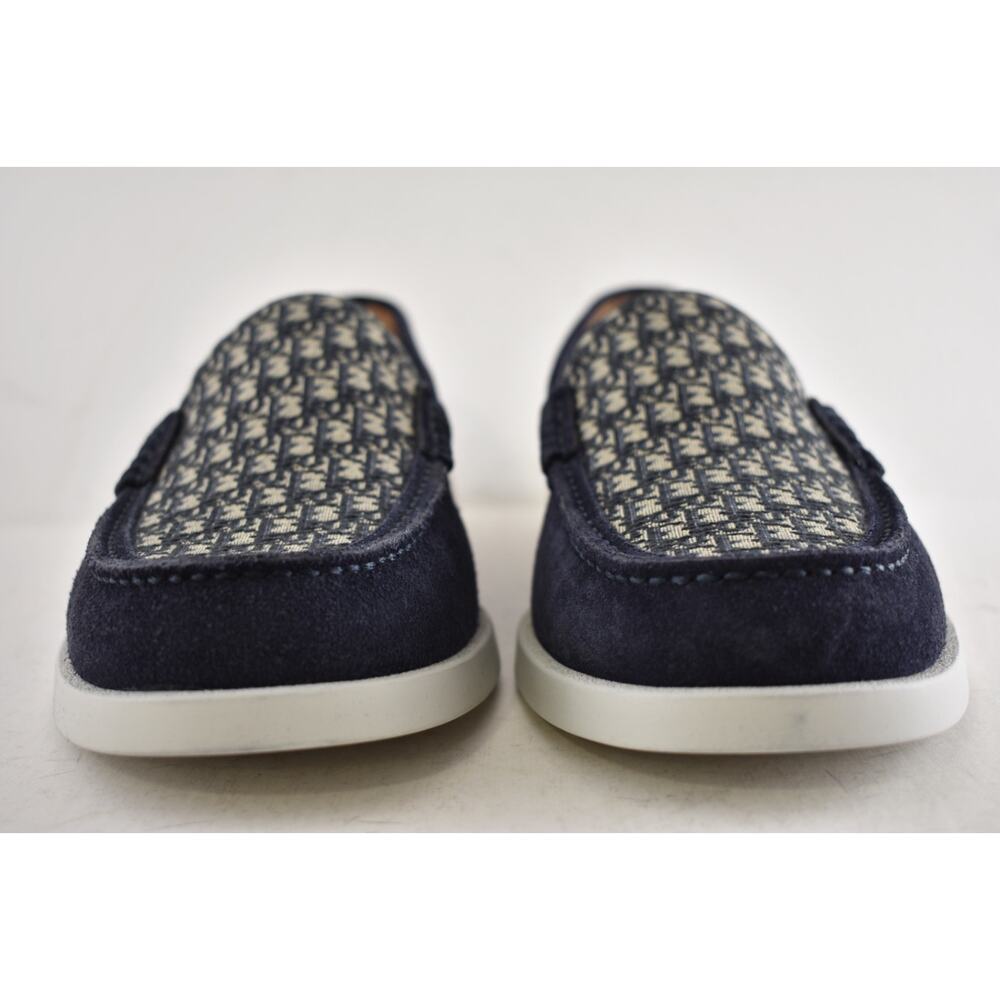 Dior Men Granville Navy Blue Suede Beige Black Oblique Logo Slip On Loafer 44 11 - Picture 11 of 16